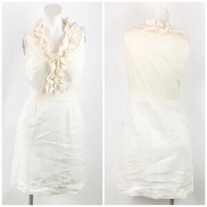 2/$30 LOFT 2 Womens Beige Metallic Ruffle Sleeveless Sheath Dress